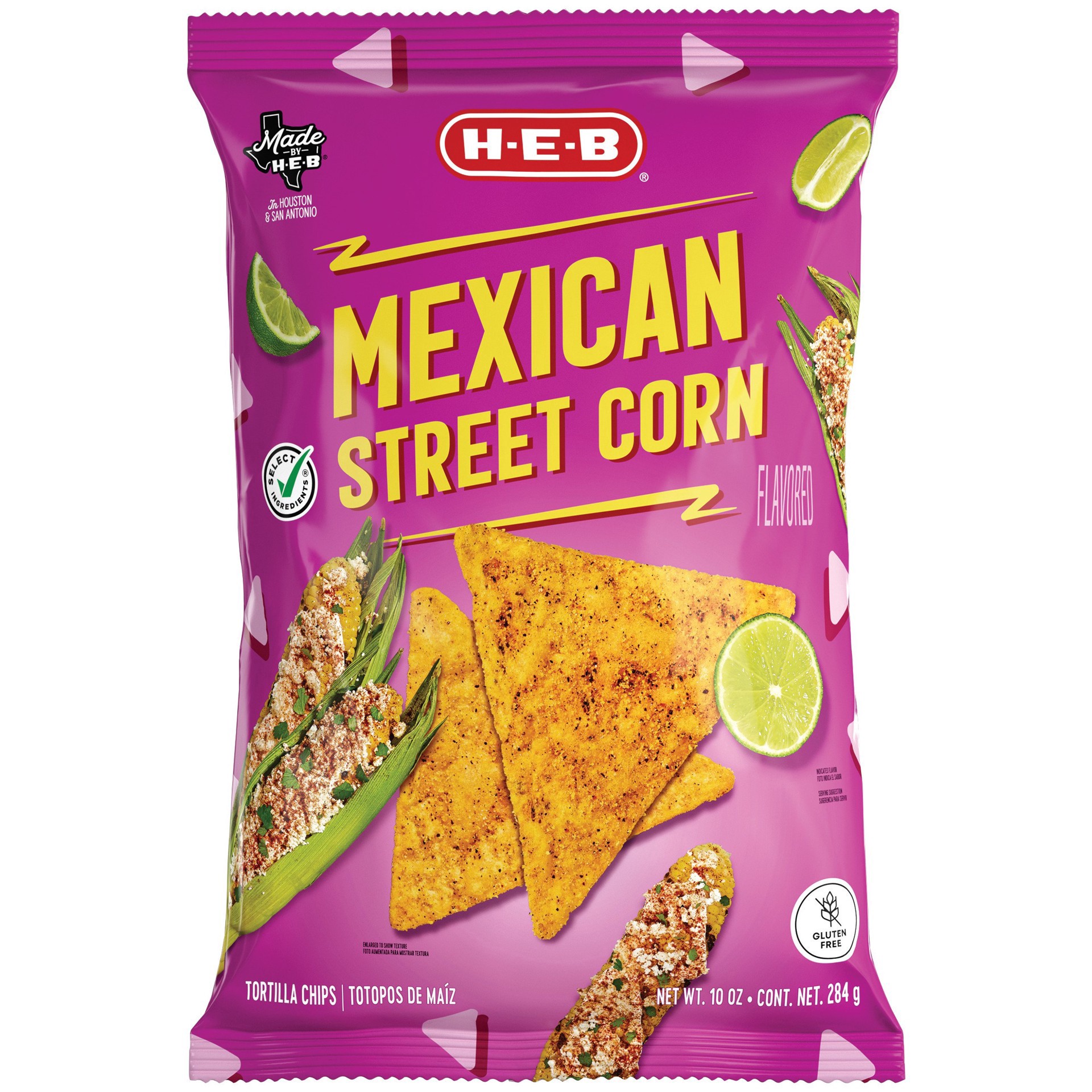 slide 1 of 1, H-E-B Mexican Street Corn Flavored Tortilla Chips, 10 oz