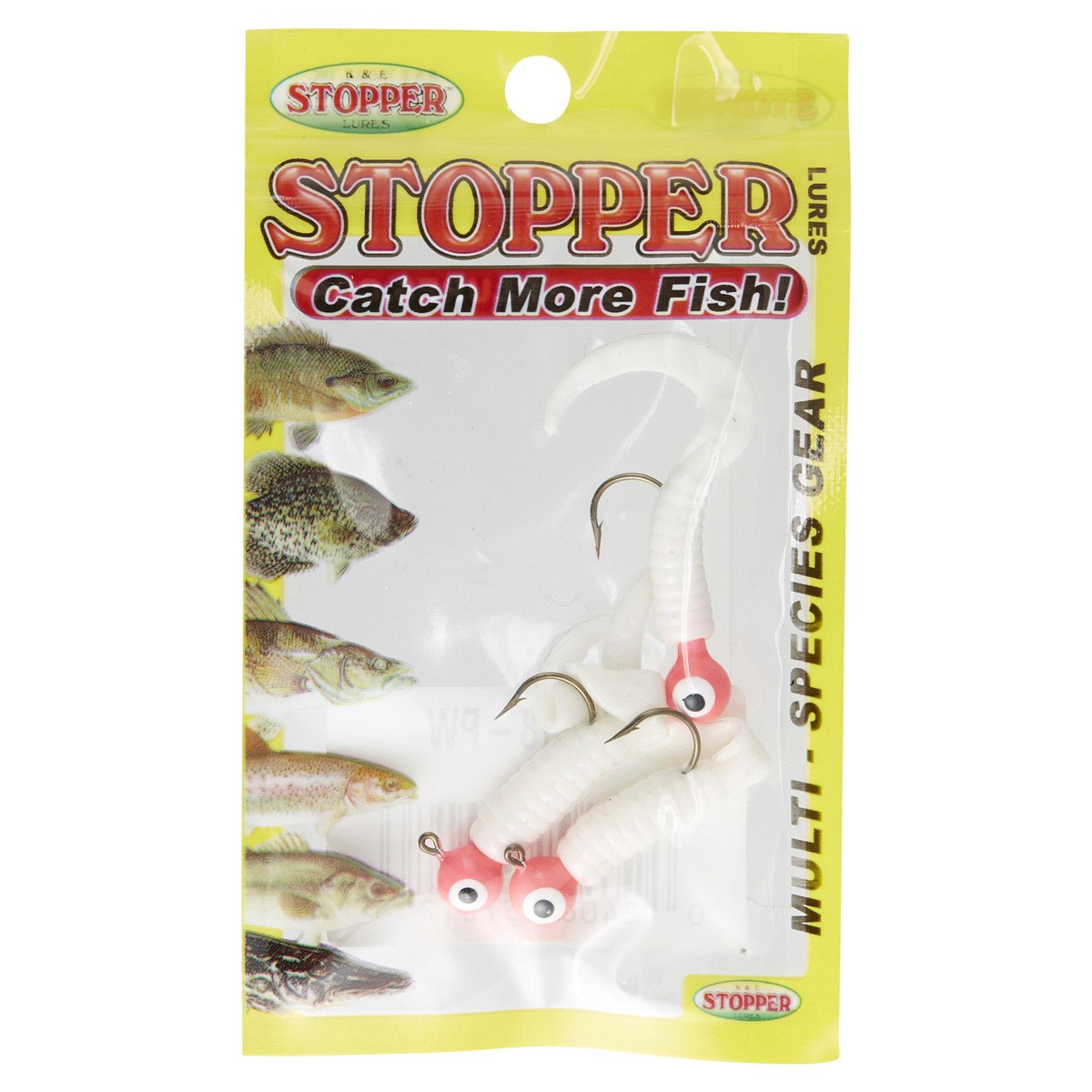slide 1 of 5, Stopper Lures Rigged Plastic Curl Tail Pink/White 1/8th oz, 1 ct