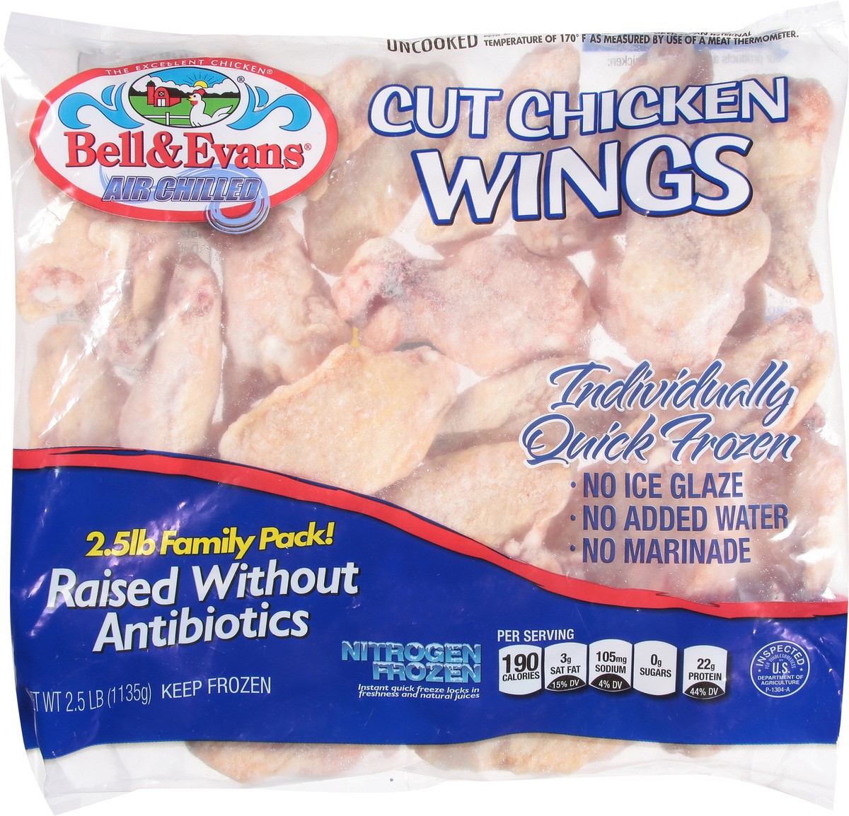 slide 8 of 13, Bell & Evans Air Chilled Family Pack Cut Chicken Wings, 2.5 lb