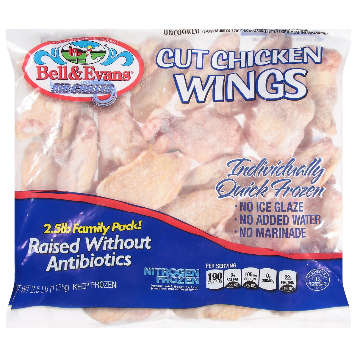 slide 9 of 13, Bell & Evans Air Chilled Family Pack Cut Chicken Wings, 2.5 lb