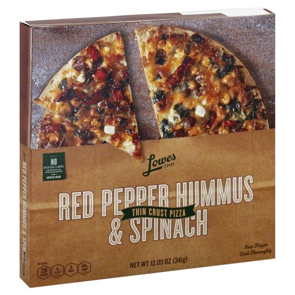 slide 1 of 1, Lowes Foods Pizza Thin Crust Red Pepper Hummus & Spinach, 12.05 oz