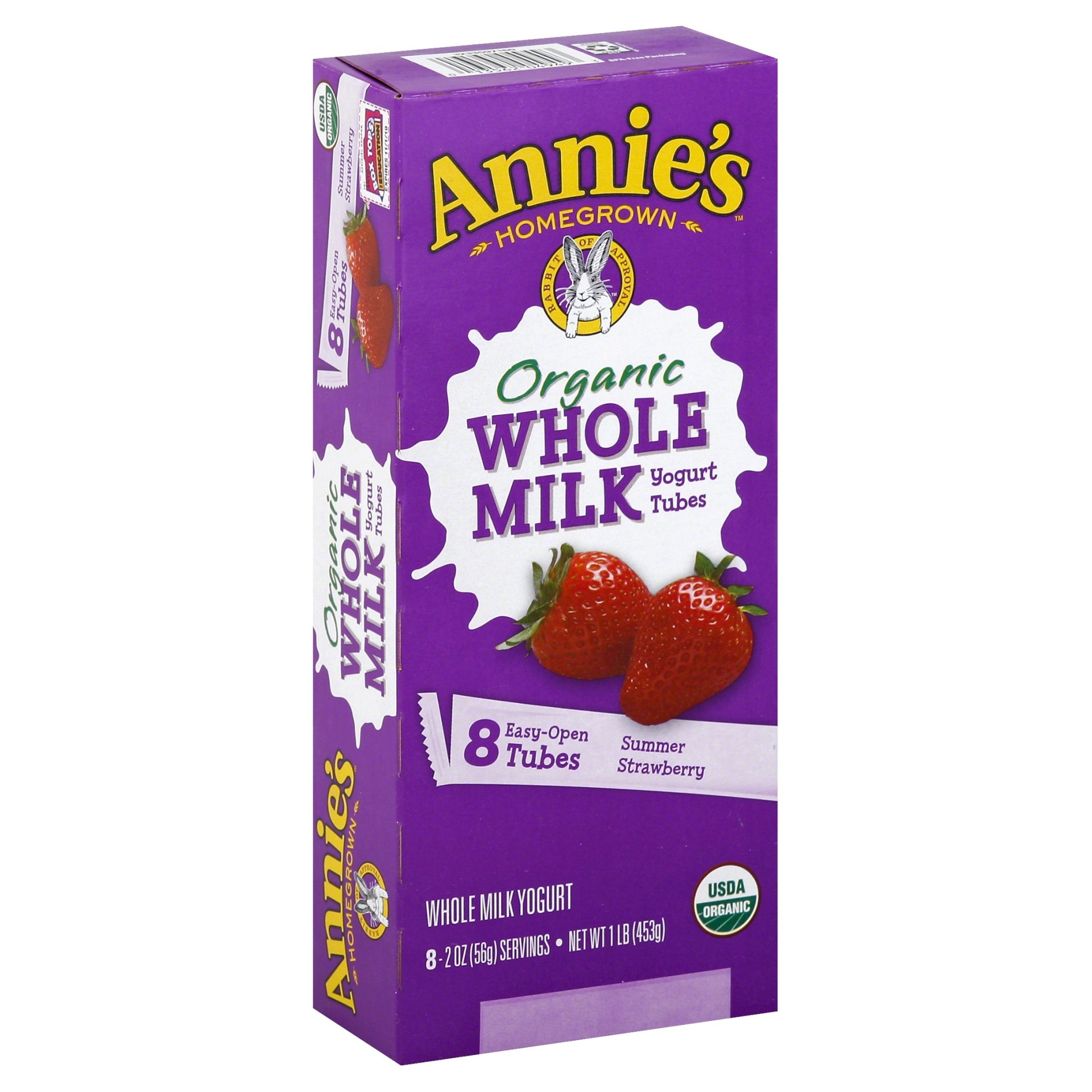 slide 1 of 4, Annie's Homegrown Organic Whole Milk Strawberry Yogurt Tubes, 8 ct; 2 oz