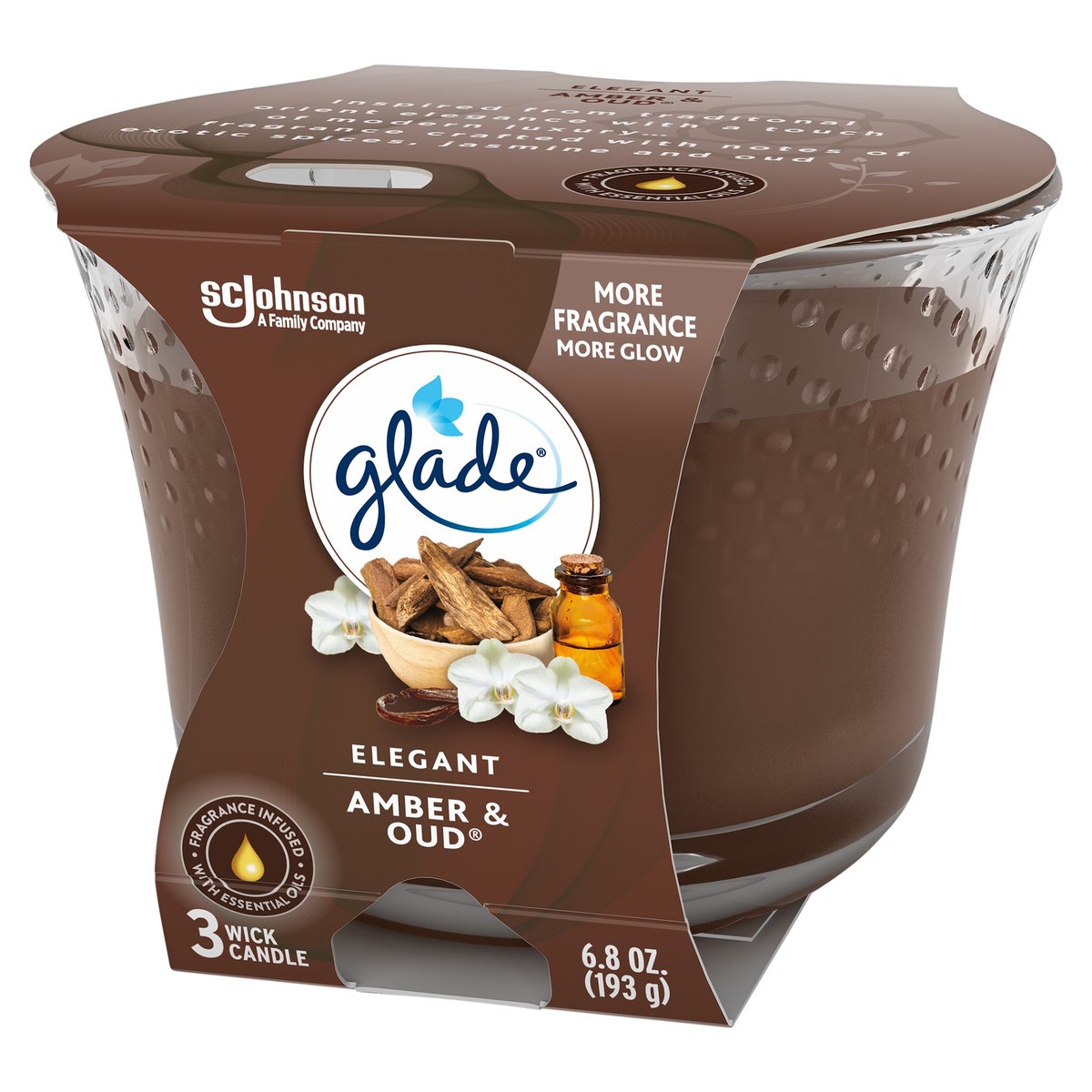 slide 9 of 9, Glade Elegant Amber & Oud 3-Wick Scented Candle, 6.8 oz