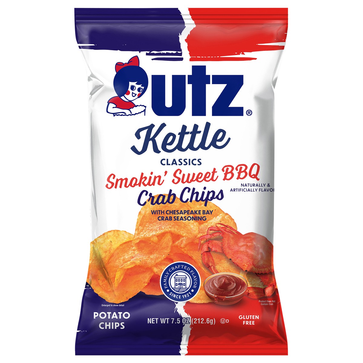 slide 1 of 7, Utz 7.5 oz Utz Kettle Classics Smokin' Sweet & Crab Potato Chips, 7.5 oz