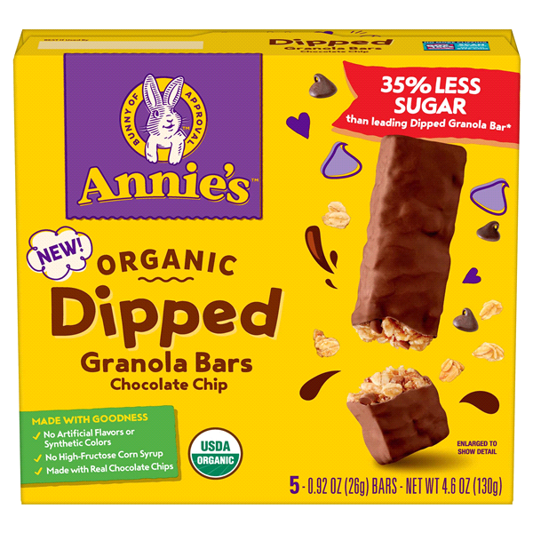 slide 1 of 1, Annie's Chocolate Dipped, Chewy Chocolate Chip Granola Bars,  5 ct, 5 ct