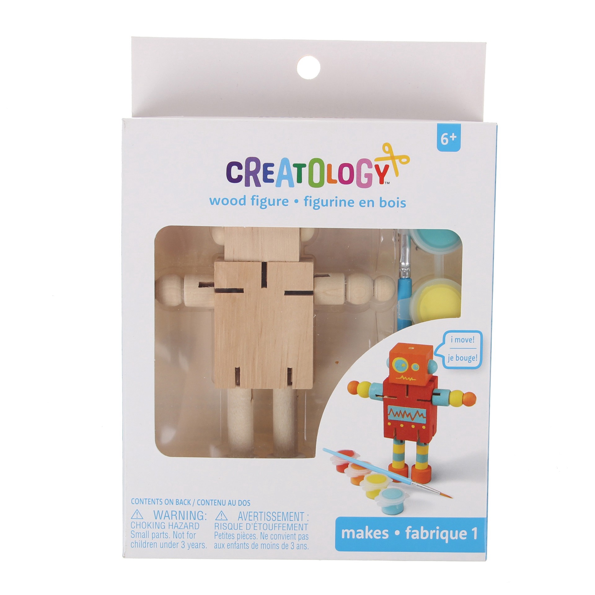 slide 3 of 3, 3d Robot Wood Figure By Creatology, 3.6 in x 0.78 in x 4 in