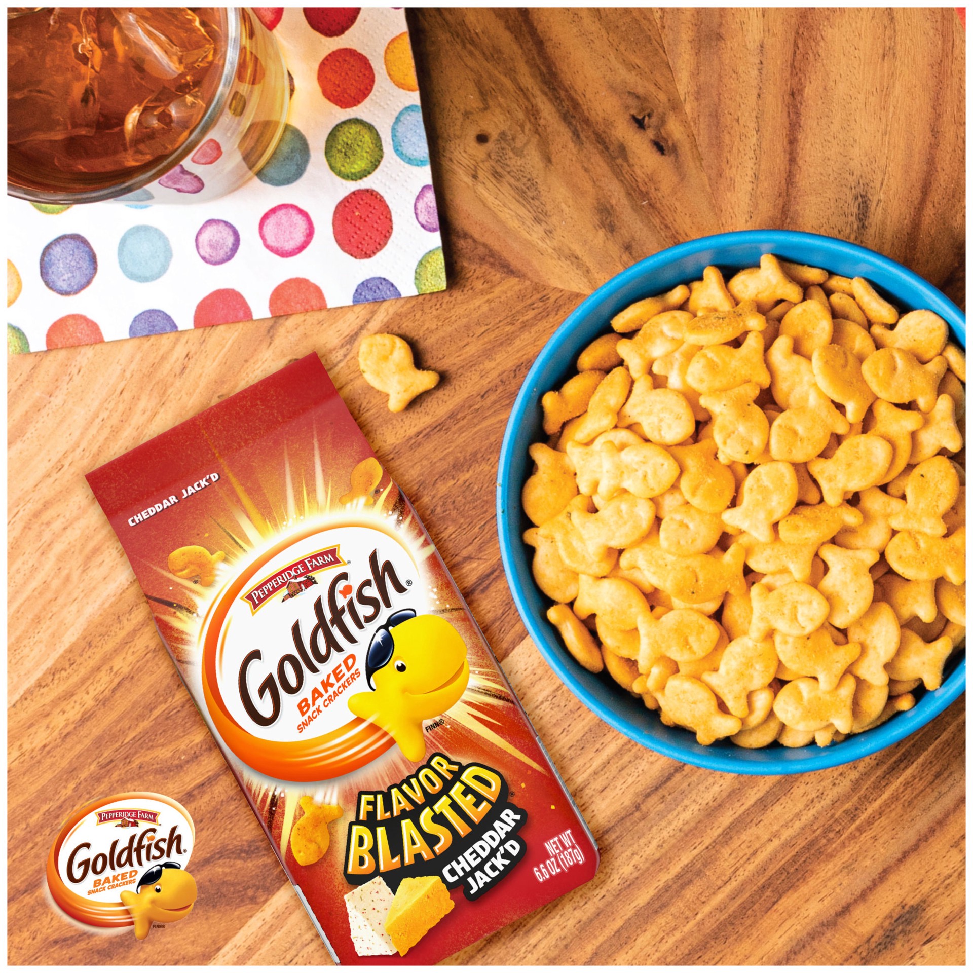 slide 3 of 9, Pepperidge Farm Goldfish Flavor Blasted Cheddar Jack'd Crackers, Snack Crackers, 6.6 oz bag, 6.6 oz