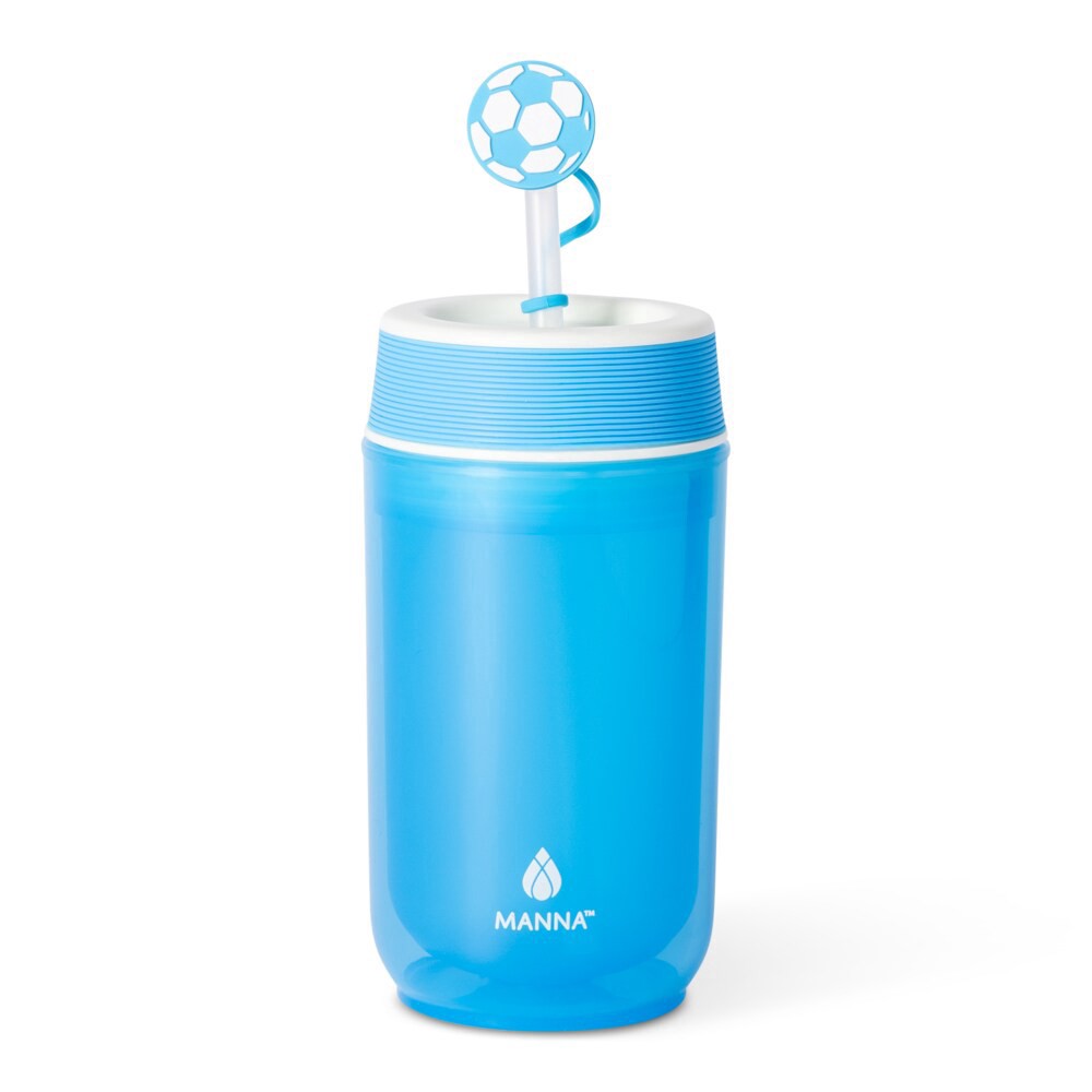 slide 2 of 3, Manna™ Navigator Bottle Plastic with Soccer Ball Straw Topper, 12 oz