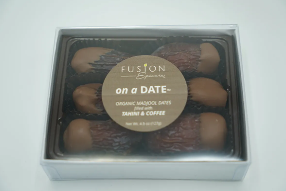slide 1 of 1, Fusion Gourmet Foods On A Date! Tahini Coffee Milk Chocolate, 5.29 oz