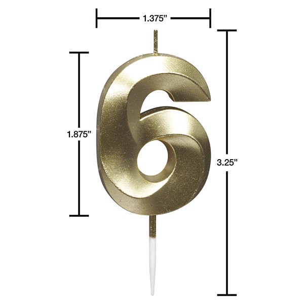 slide 7 of 9, Papyrus Birthday Candle Number 6, Metallic Gold (1-Count), 1 ct