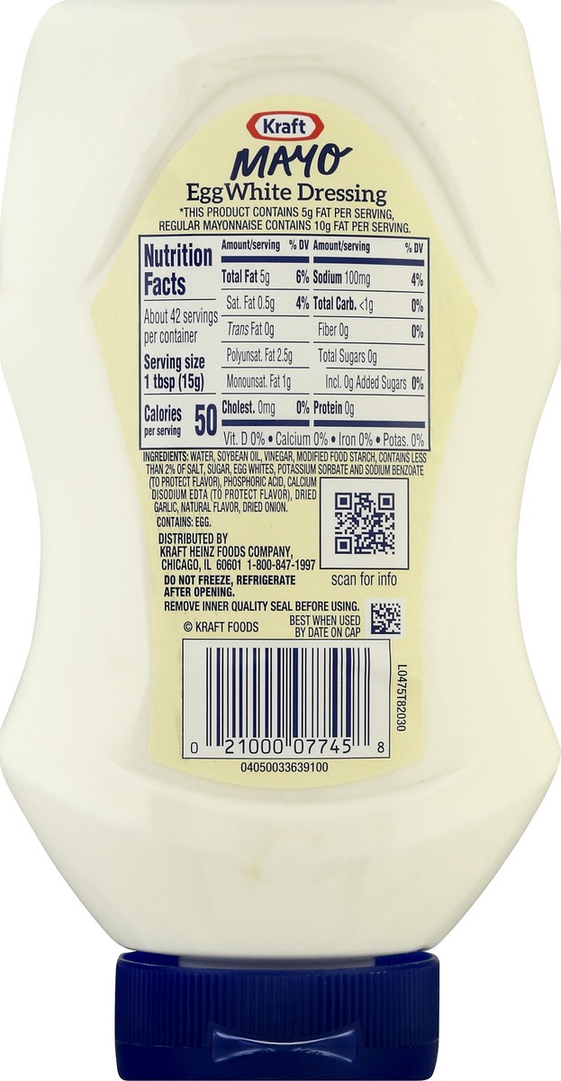 slide 9 of 10, Kraft Mayo Egg White Dressing, 22 fl oz Bottle, 22 fl oz