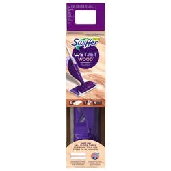 Swiffer WetJet Wood Mop Starter Kit (1 Spray Mop, 5 Mopping Pads, 1 Floor Cleaner Liquid Solution)