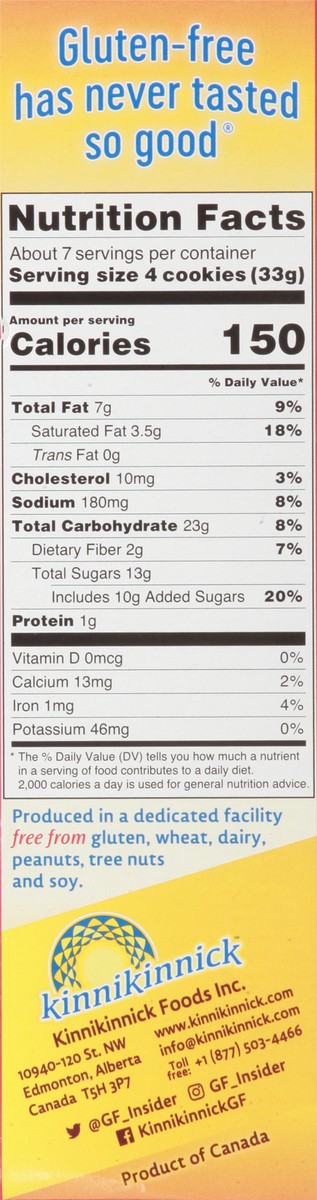 slide 9 of 14, Kinnikinnick Foods Montanas Chocolate Chip Cookies 220 g, 220 g