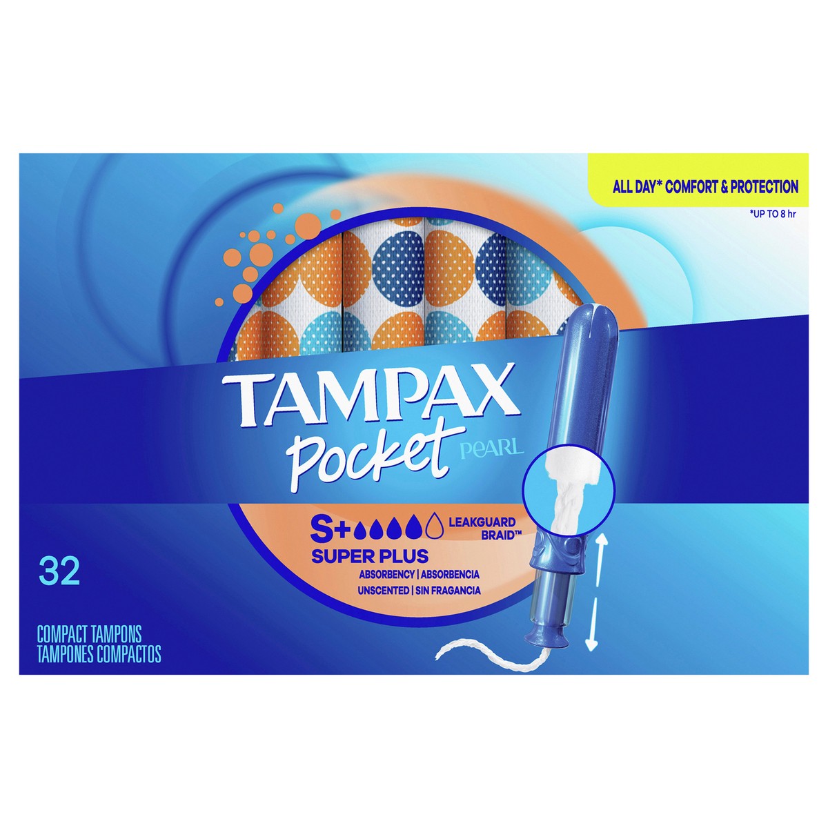 slide 1 of 9, Tampax Pocket Pearl Compact Tampons Super Plus Absorbency with BPA-Free Plastic Applicator and LeakGuard Braid, Unscented, 32 Count, 32 ct