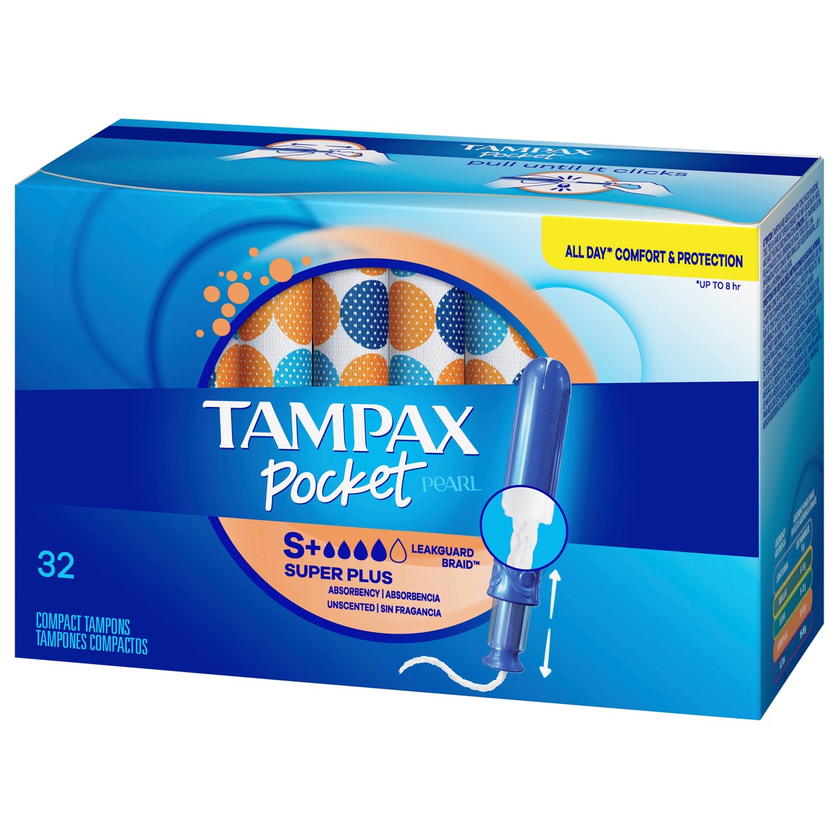 slide 8 of 9, Tampax Pocket Pearl Compact Tampons Super Plus Absorbency with BPA-Free Plastic Applicator and LeakGuard Braid, Unscented, 32 Count, 32 ct