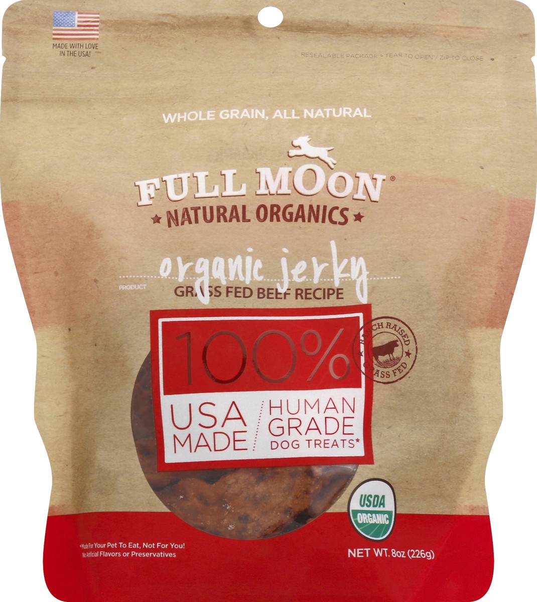 slide 2 of 6, Full Moon Natural Organics Grass Fed Beef Jerky Dog Treats, 8 oz