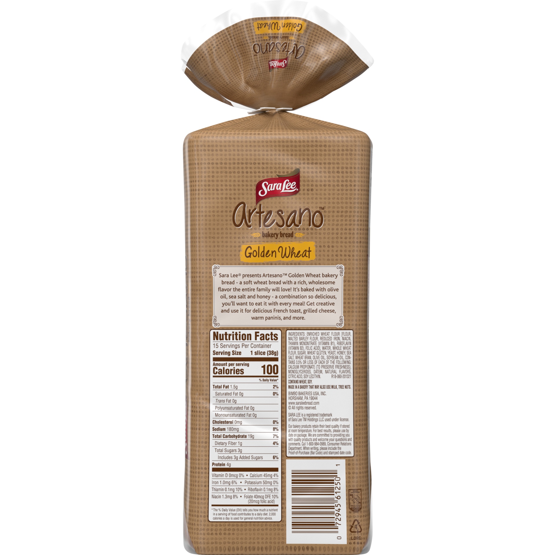 sara lee wheat bread nutrition label