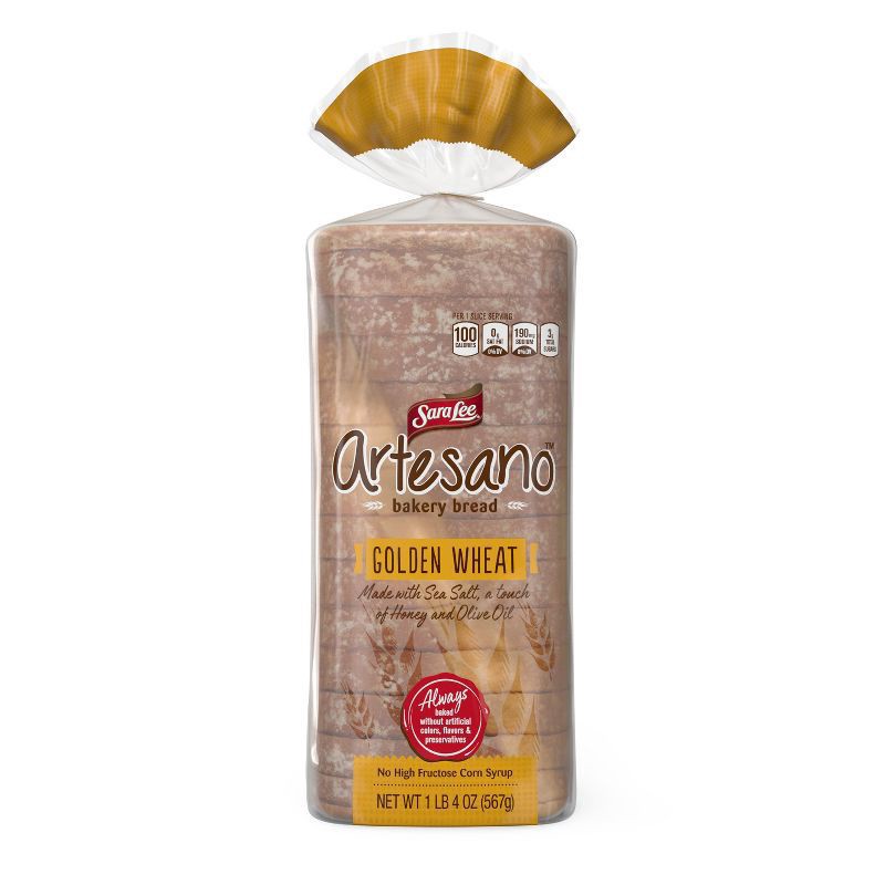 slide 1 of 5, Sara Lee Artesano Golden Wheat Bread, 20 oz, Whole Wheat Pre-sliced Wheat Bread, Bag, 20 oz