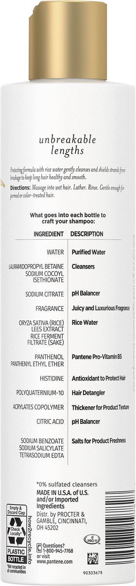 slide 2 of 3, Pantene Pro V Pantene Sulfate Free Shampoo, Anti Breakage for Medium or Long Hair with Rice Water, Safe for Color Treated Hair, Nutrient Blends, 9.6 oz, 9.6 fl oz