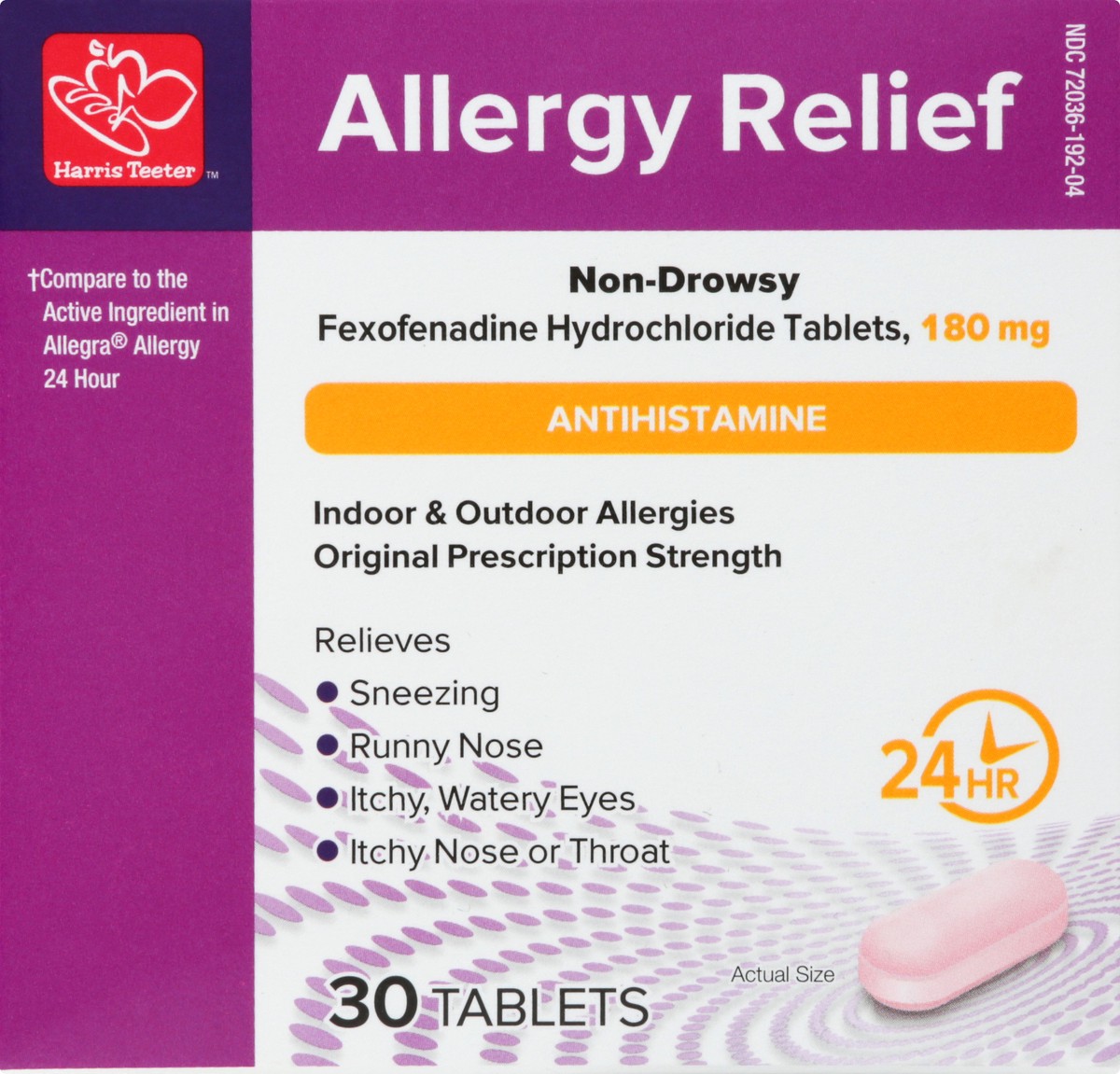 slide 5 of 12, Harris Teeter Allrg Rlf Fexofenadin 180Tb, 30 ct