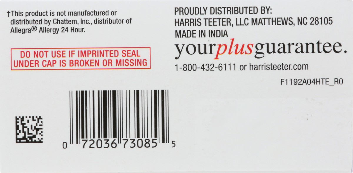 slide 10 of 12, Harris Teeter Allrg Rlf Fexofenadin 180Tb, 30 ct