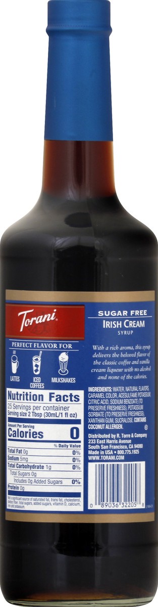 slide 2 of 13, Torani Sugar Free Irish Cream Syrup 750 ml, 750 ml