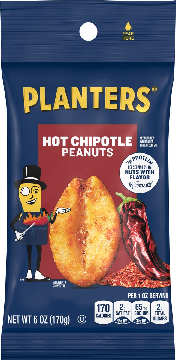 slide 1 of 7, Planters Hot Chipotle Peanuts 6 oz, 6 oz