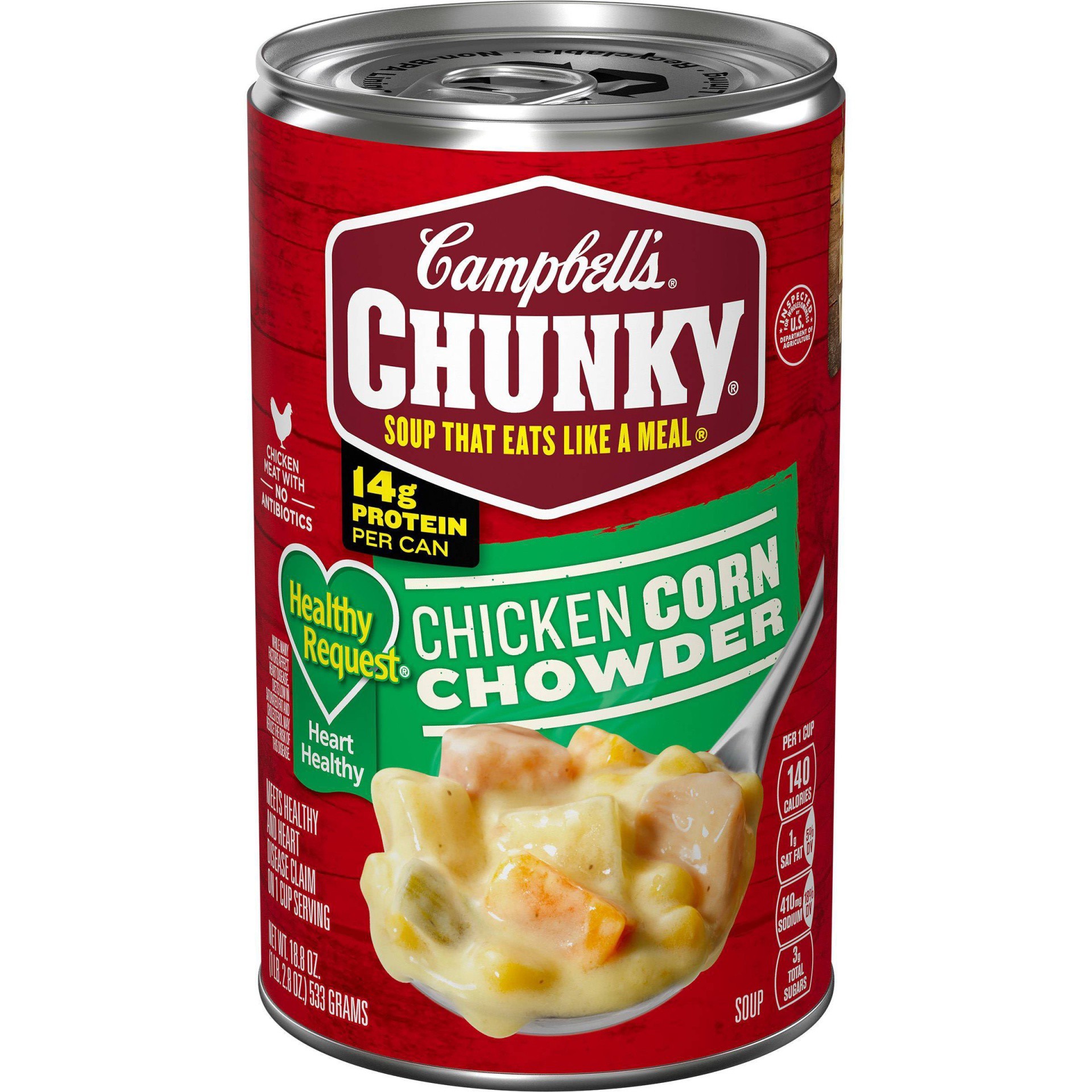 slide 1 of 5, Campbell's Chunky Soup, Healthy Request Chicken Corn Chowder Soup, 18.8 Oz Can, 18.8 oz