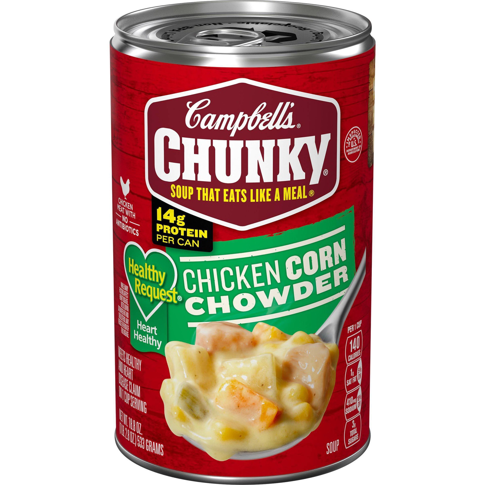 slide 1 of 5, Campbell's Campbell''s Chunky Soup, Healthy Request Chicken Corn Chowder Soup, 18.8 Oz Can, 18.8 oz