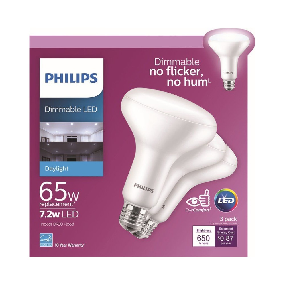 slide 1 of 1, Philips 72Watt 65Watt Br30 Indoor Led Floodlight Bulbs Daylight, 3 ct