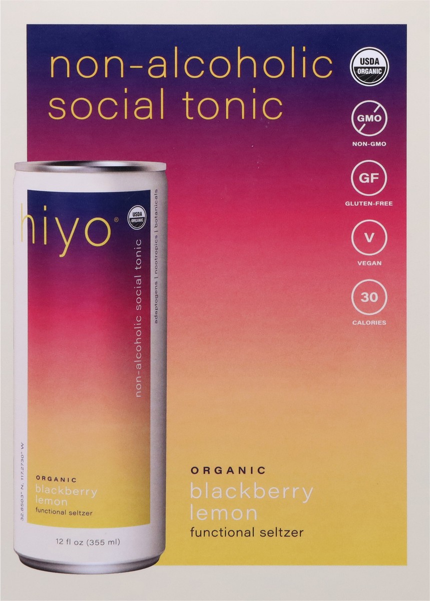 slide 13 of 13, Hiyo Organic Blackberry Lemon Functional Seltzer 4 - 12 fl oz Cans, 4 ct; 12 oz