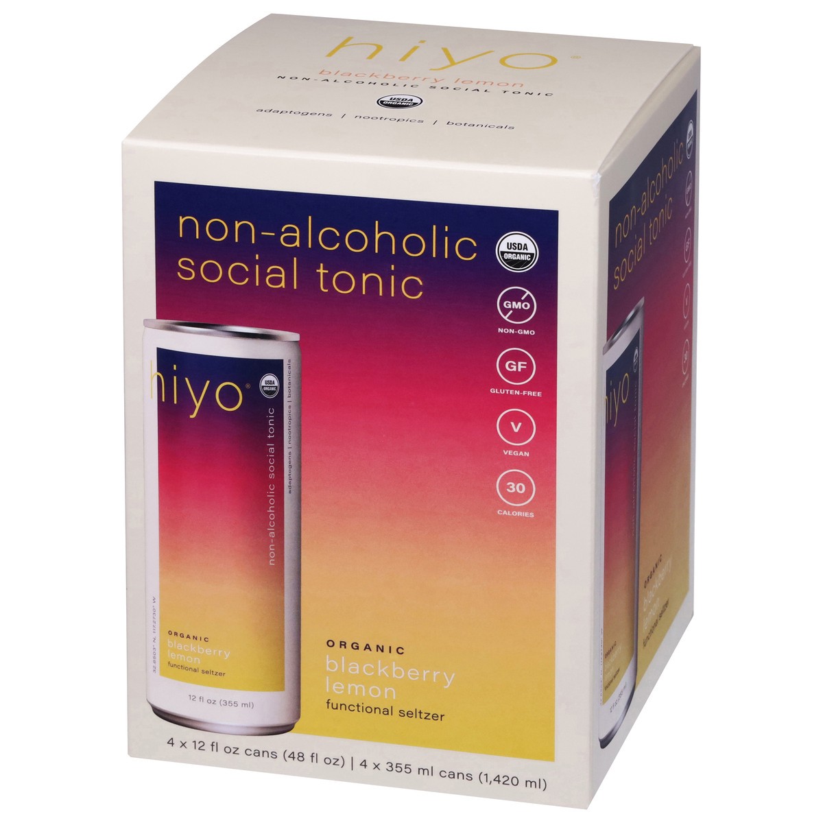 slide 8 of 13, Hiyo Organic Blackberry Lemon Functional Seltzer 4 - 12 fl oz Cans, 4 ct; 12 oz