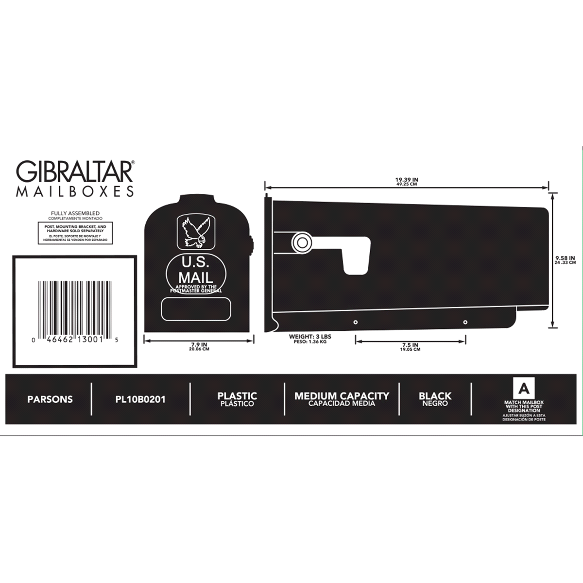 slide 1 of 1, Gibraltar Standard Size Plastic Rural Mailbox, Black, 1 ct