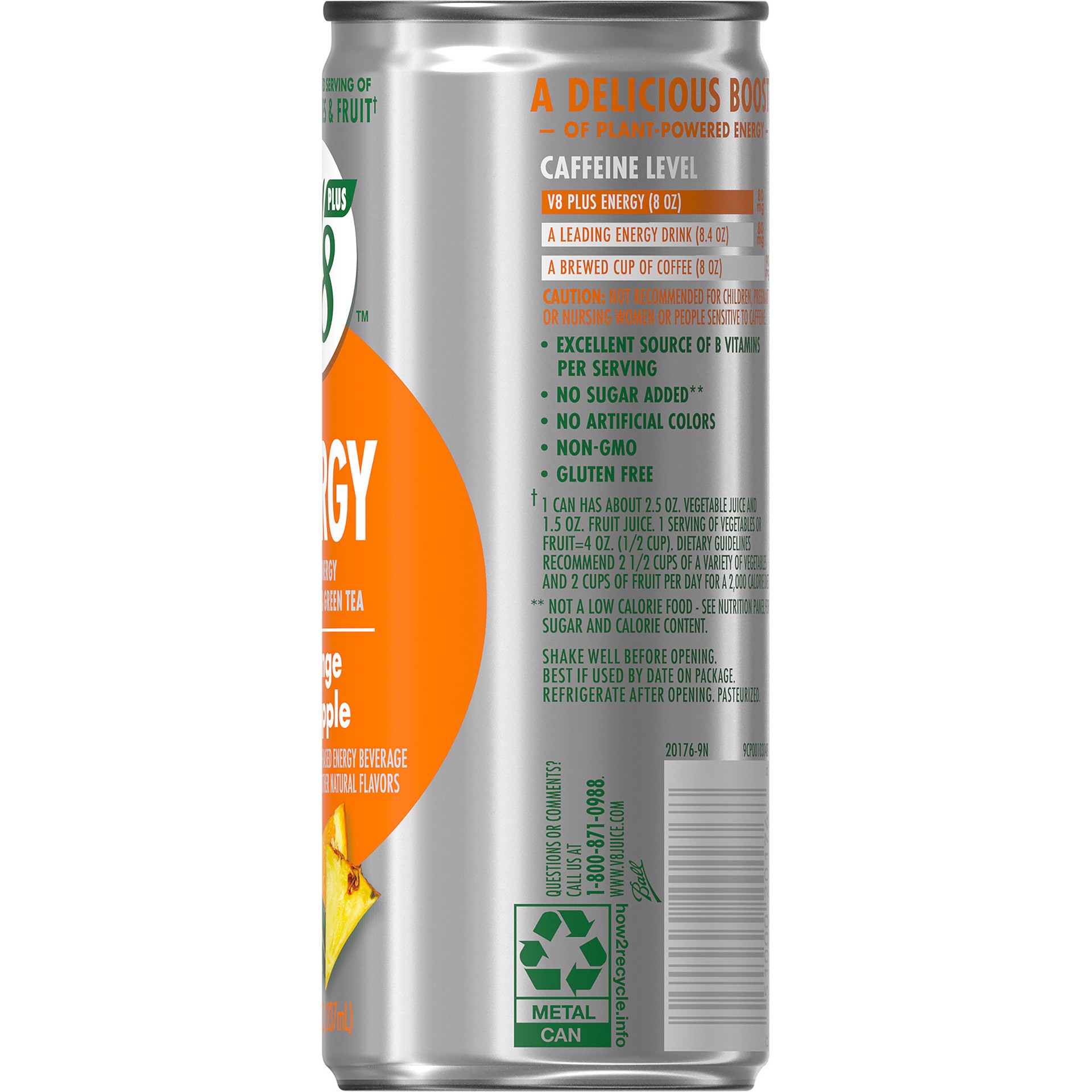 slide 5 of 5, V8 +ENERGY Orange Pineapple Energy Drink, 8 FL OZ Can, 8 fl oz