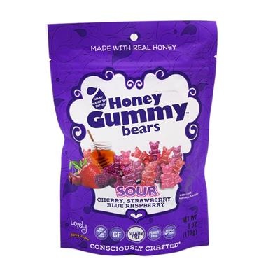 slide 1 of 1, Lovely Candy Company Honey Gummy Bears Sour Cherry, Strawberry, Blue Raspberry Flavors, 6 oz