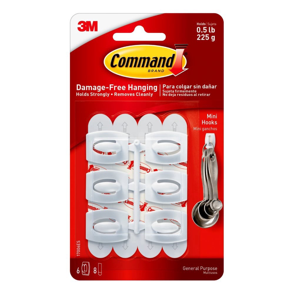 slide 1 of 7, Command 3M Command Adhs/Mini Hook, 6 ct