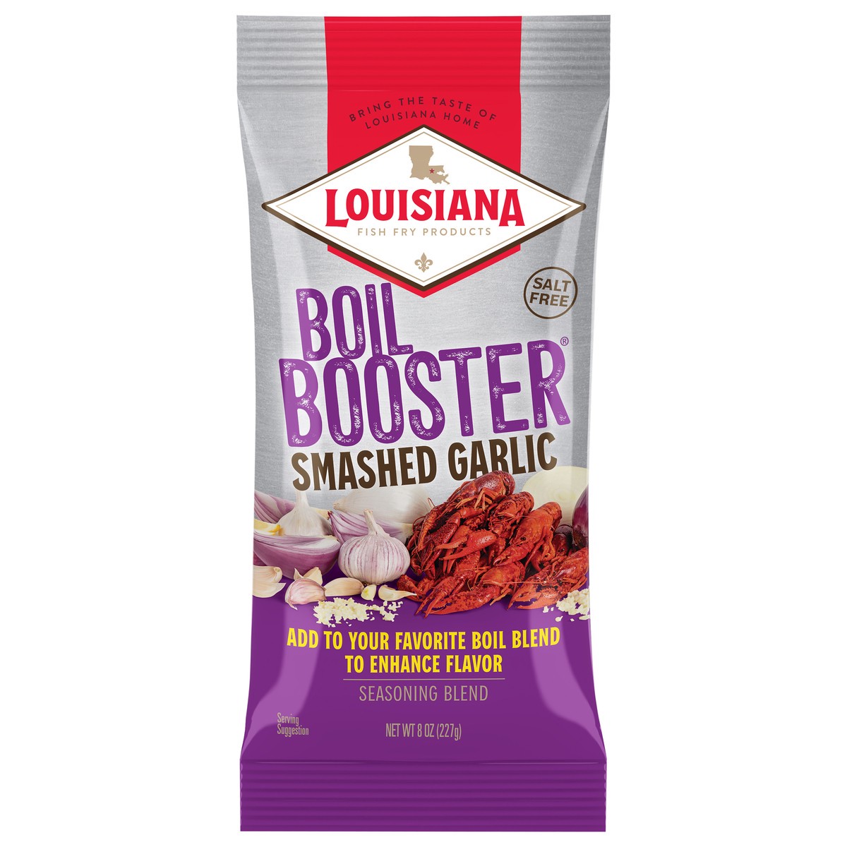 slide 1 of 11, Louisiana Fish Fry Products Boil Booster Salt-Free Smashed Garlic Seasoning Blend 8 oz, 8 oz