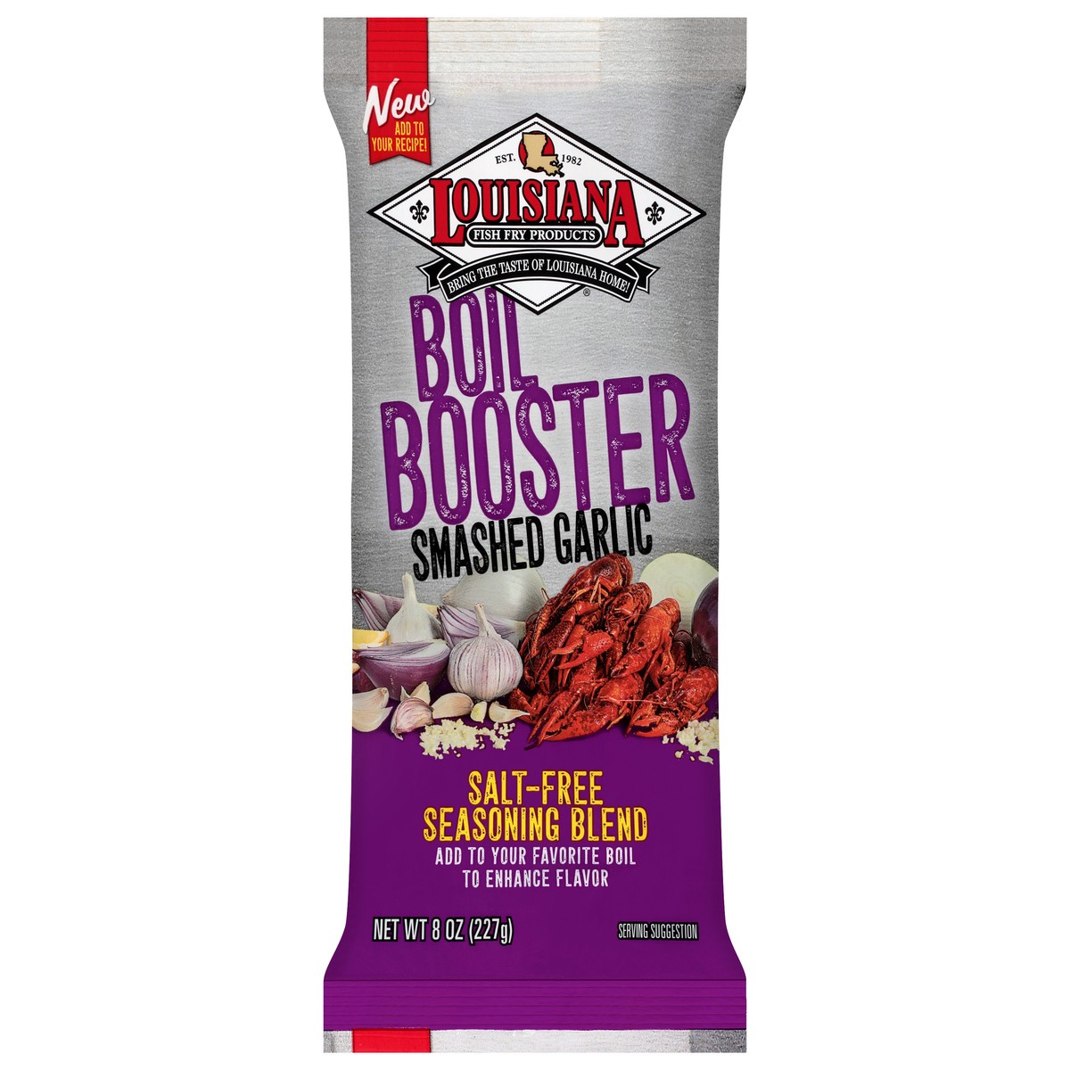 slide 5 of 11, Louisiana Fish Fry Products Boil Booster Salt-Free Smashed Garlic Seasoning Blend 8 oz, 8 oz