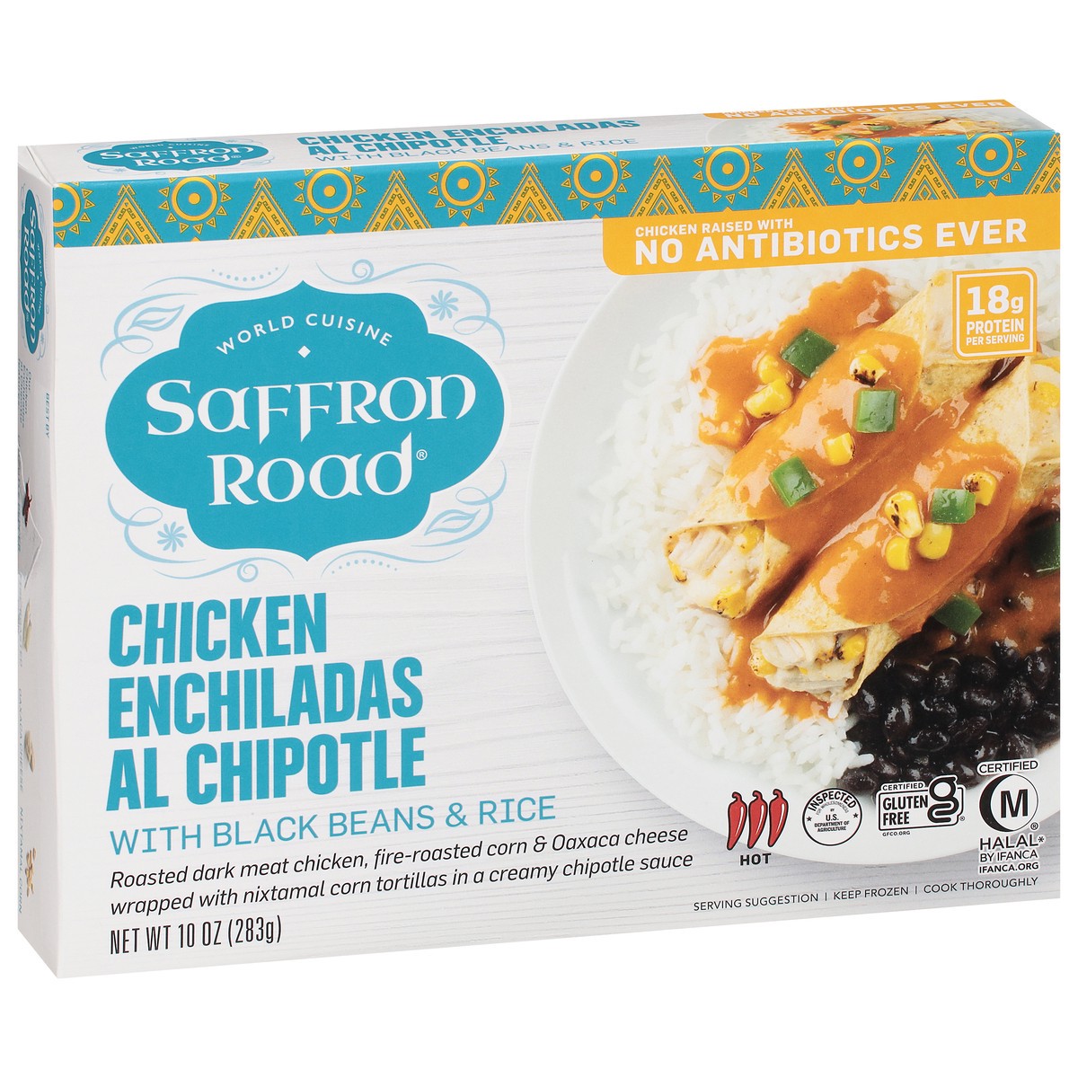 slide 2 of 14, Saffron Road Hot Spice Mexican Recipe Chicken Enchiladas Al Chipotle 10 oz, 10 oz