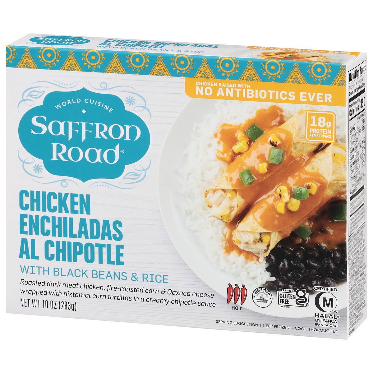 slide 3 of 14, Saffron Road Hot Spice Mexican Recipe Chicken Enchiladas Al Chipotle 10 oz, 10 oz