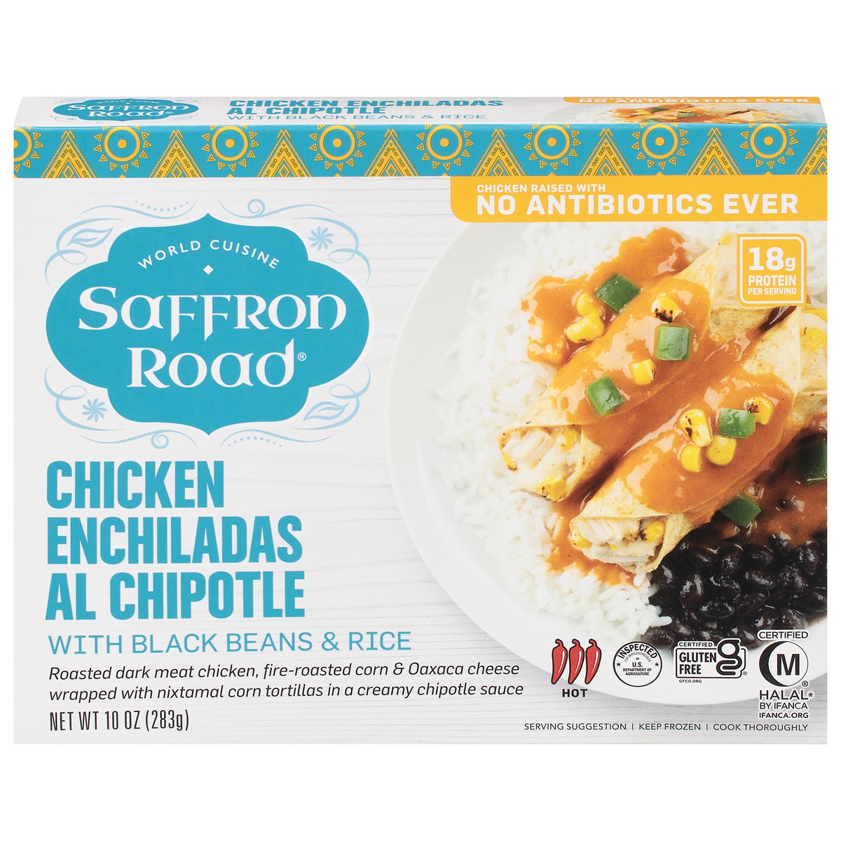 slide 10 of 14, Saffron Road Hot Spice Mexican Recipe Chicken Enchiladas Al Chipotle 10 oz, 10 oz