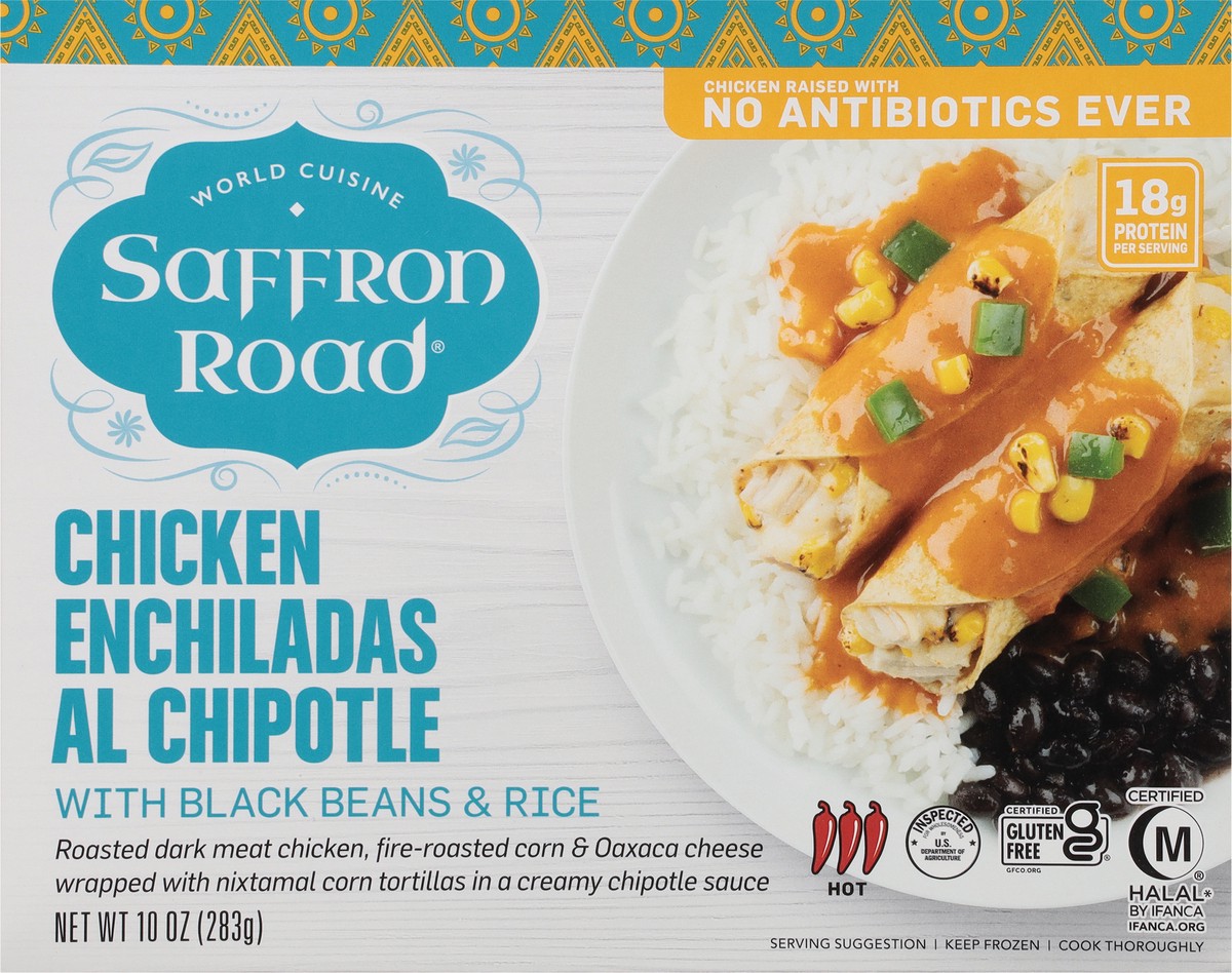 slide 11 of 14, Saffron Road Hot Spice Mexican Recipe Chicken Enchiladas Al Chipotle 10 oz, 10 oz