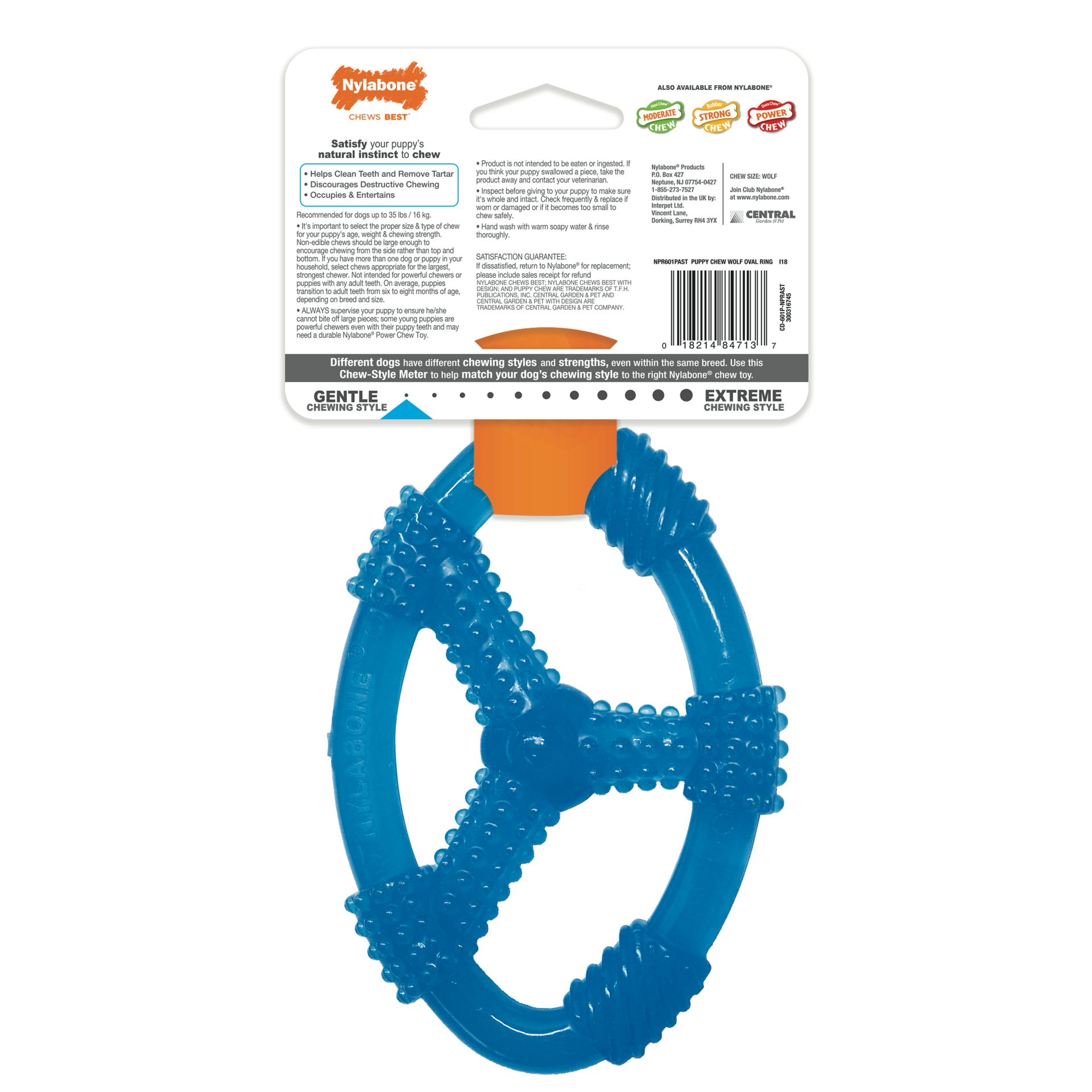 slide 3 of 10, Nylabone Puppy Chew Spin Tug & Play Toy Peanut Butter Blue Medium/Wolf - Up to 35 lbs.(1 Count), 1 ct