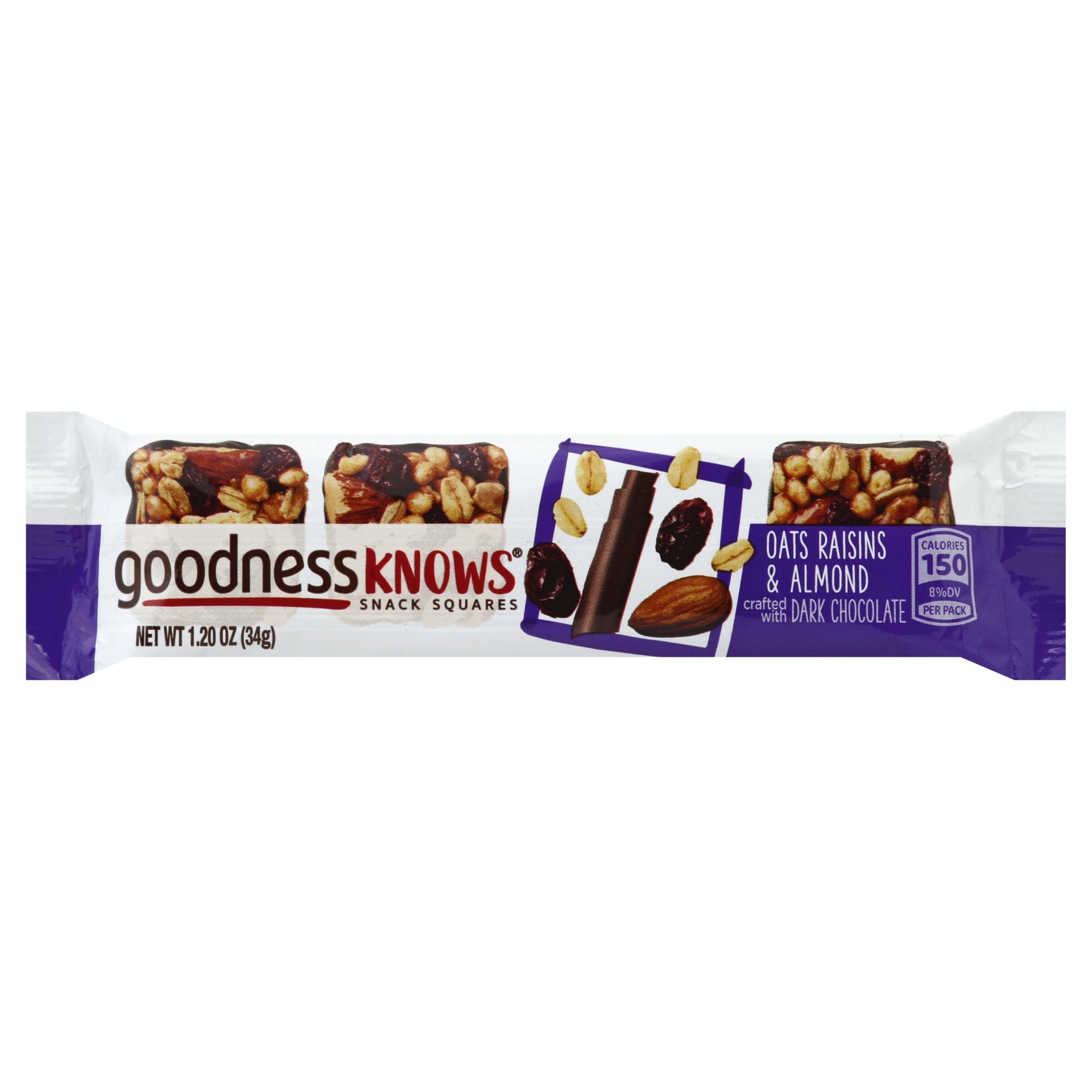 slide 1 of 1, goodnessKNOWS Oats, Raisins, Almond & Dark Chocolate Gluten Free Snack Square Bars 5-Count Box (Pack of 6), 5 ct; 1.2 oz