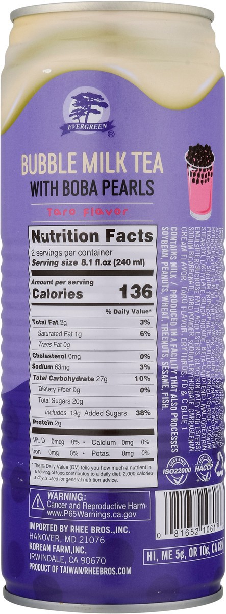slide 11 of 13, Evergreen Taro Flavor Bubble Milk Tea with Boba Pearls 16.2 fl oz, 16.2 fl oz