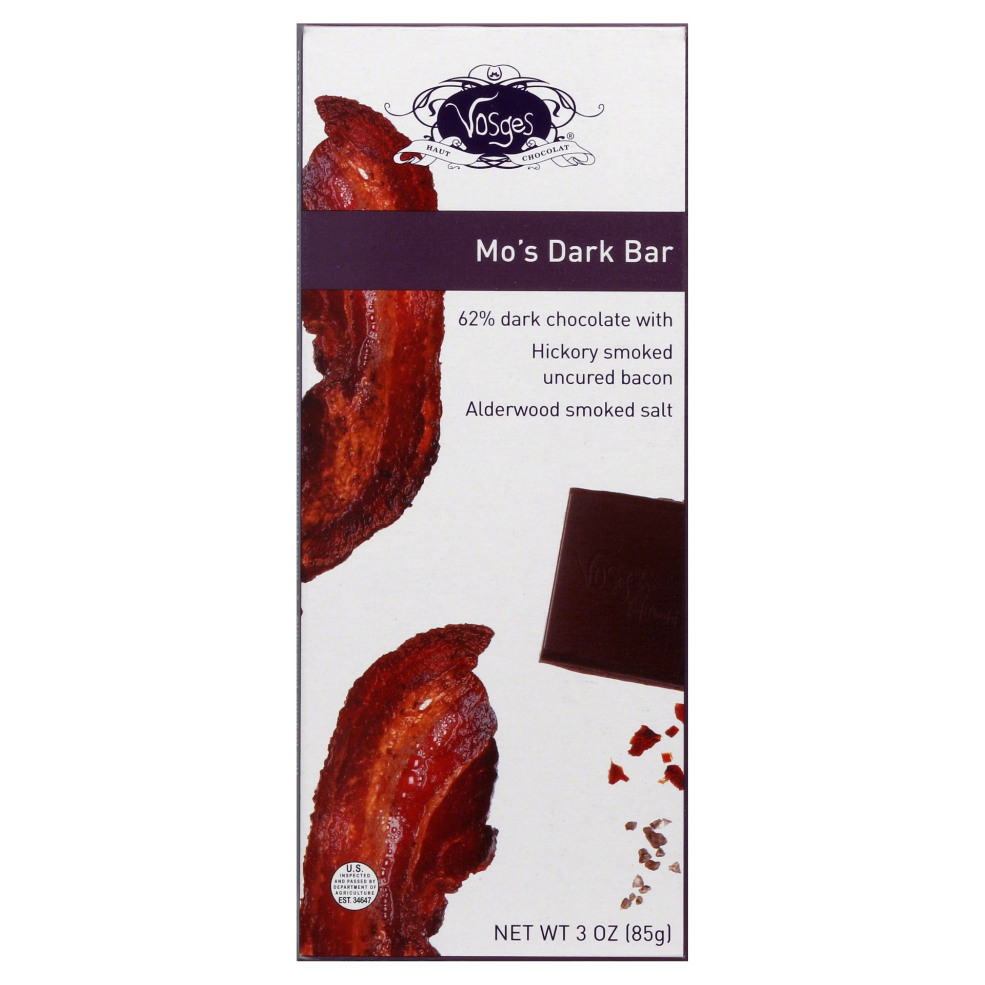 slide 1 of 2, Vosges Hautchocolat Mos Dark Bar With Bacon, 3 oz