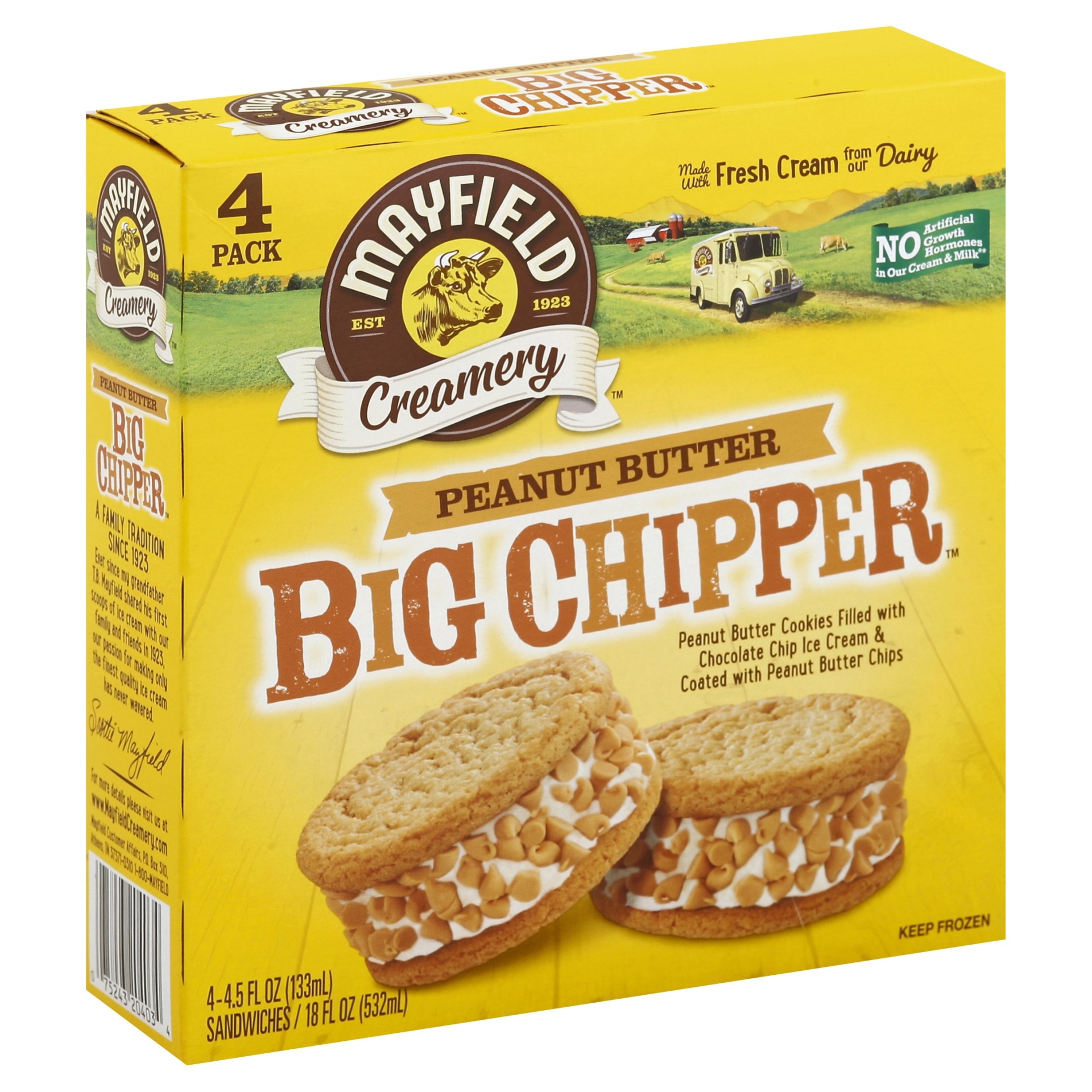 slide 1 of 1, Mayfield Big Chipper Peanut Butter Ice Cream Sandwiches, 4 ct; 4.5 fl oz