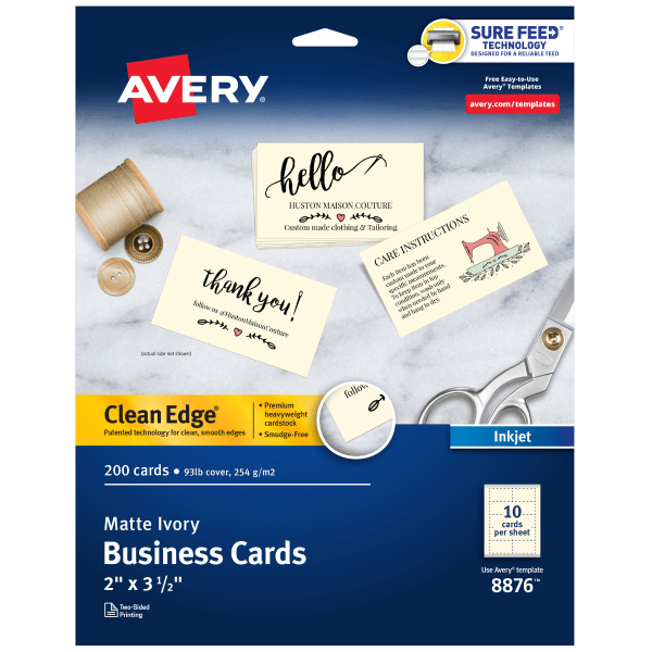 slide 1 of 8, Avery Inkjet Two-Sided Printable Clean Edge Business Cards - Ivory, 200 ct