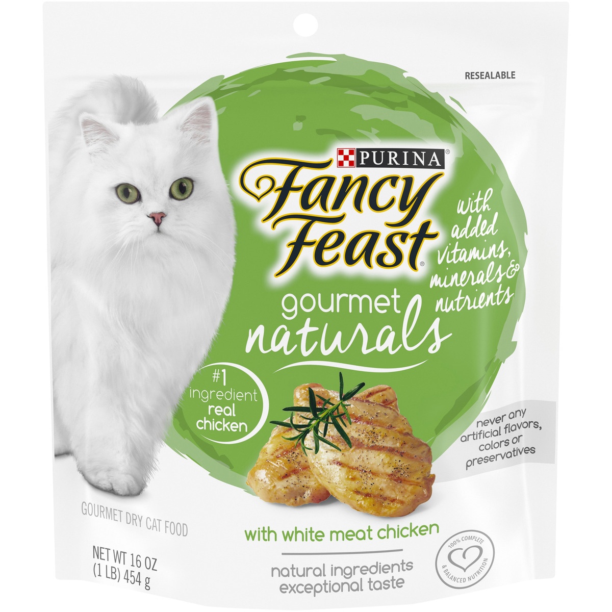 slide 1 of 1, Purina Fancy Feast Gourmet Naturals With White Meat Chicken Plus Vitamins & Minerals Dry Cat Food, 16 oz