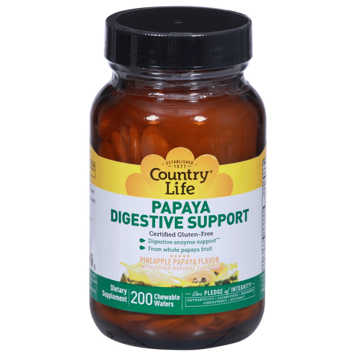 slide 1 of 1, Country Life Pineapple Papaya Flavor Digestive Support 200 Chewable Wafers, 200 ct